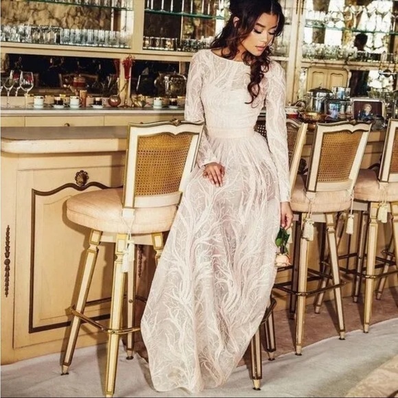 House of CB Peach pink Lucya long sleeve sequin limited edition gown S - Picture 1 of 12